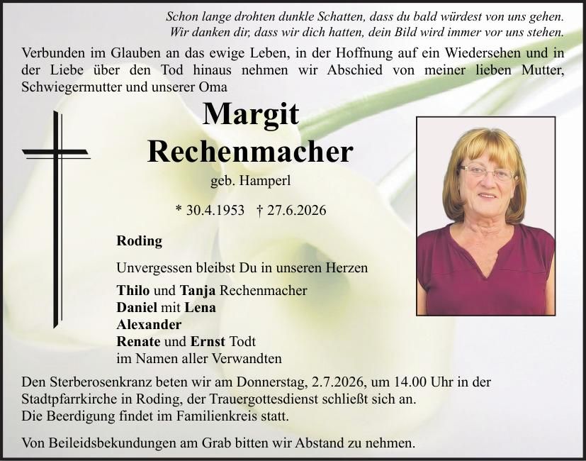 Traueranzeige Margit Rechenmacher