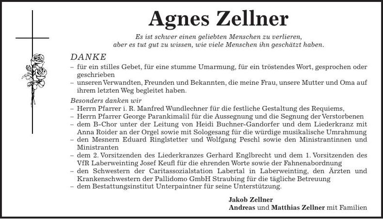 Traueranzeige Agnes Zellner