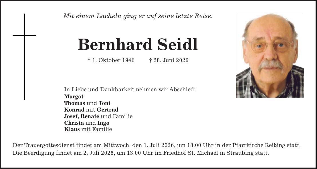 Traueranzeige Bernhard Seidl