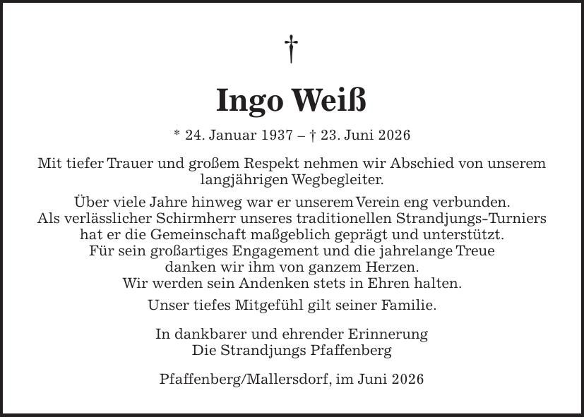Traueranzeige Ingo Weiß