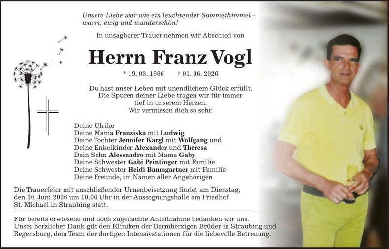 Traueranzeige Franz Vogl