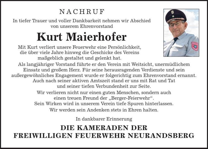Traueranzeige Kurt Maierhofer
