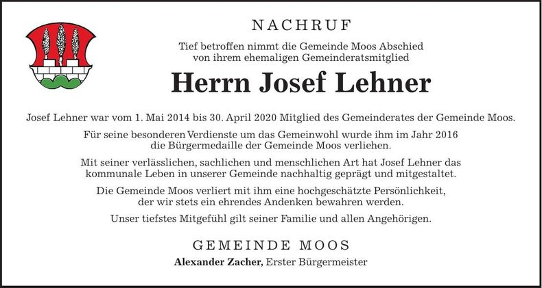 Traueranzeige Josef Lehner