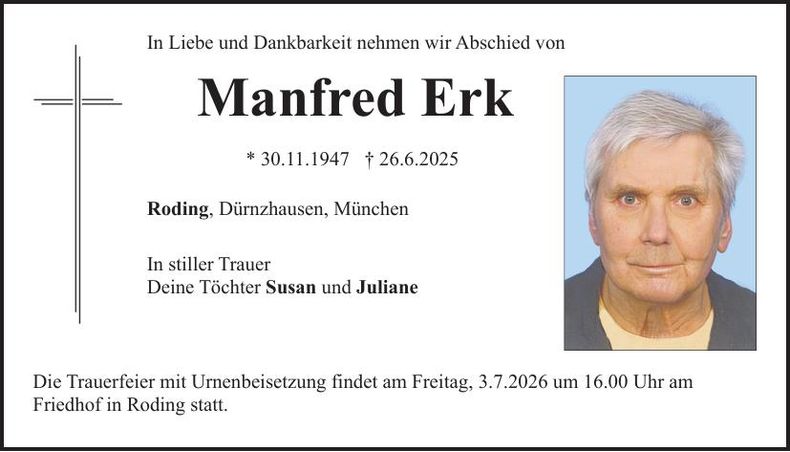 Traueranzeige Manfred Erk