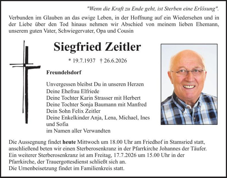 Traueranzeige Siegfried Zeitler