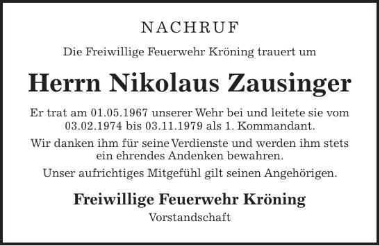 Traueranzeige Nikolaus Zausinger