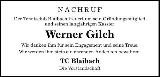 Traueranzeige Werner Gilch