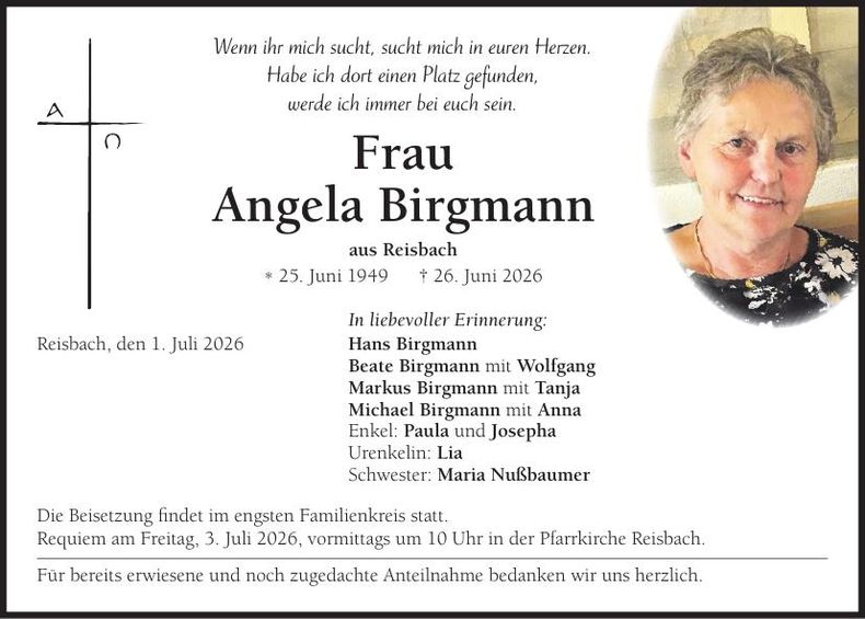 Traueranzeige Angela Birgmann