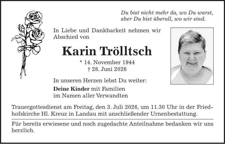 Traueranzeige Karin Trölltsch