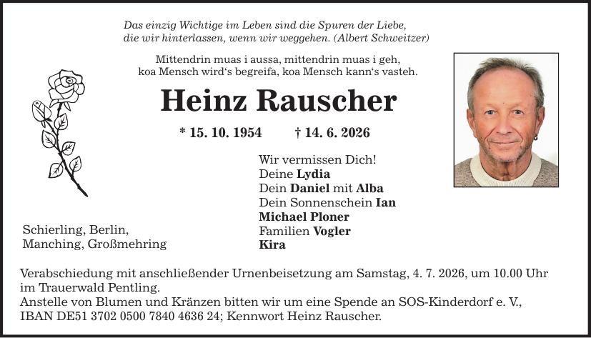 Traueranzeige Heinz Rauscher