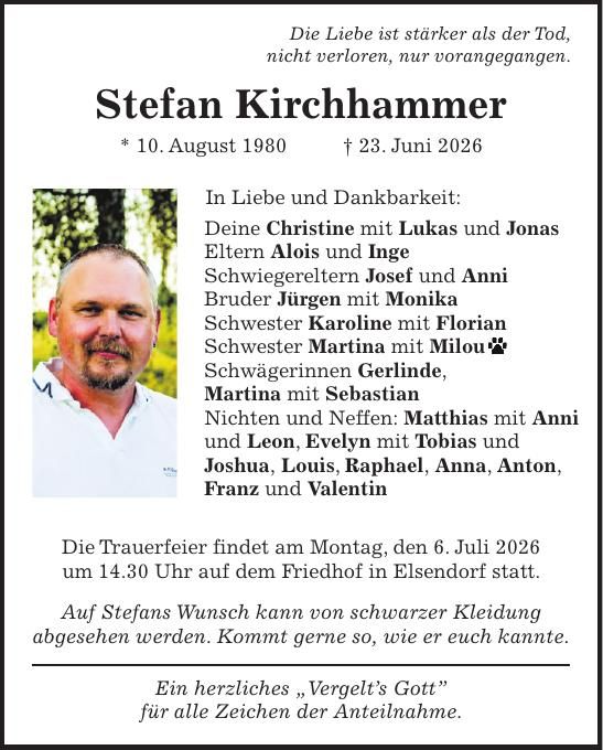Traueranzeige Stefan Kirchhammer