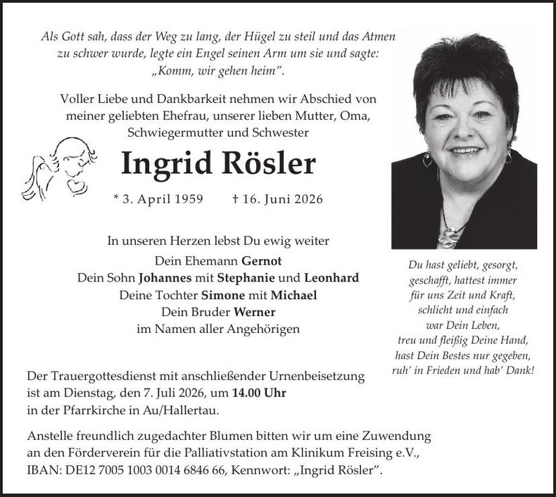 Traueranzeige Ingrid Rösler