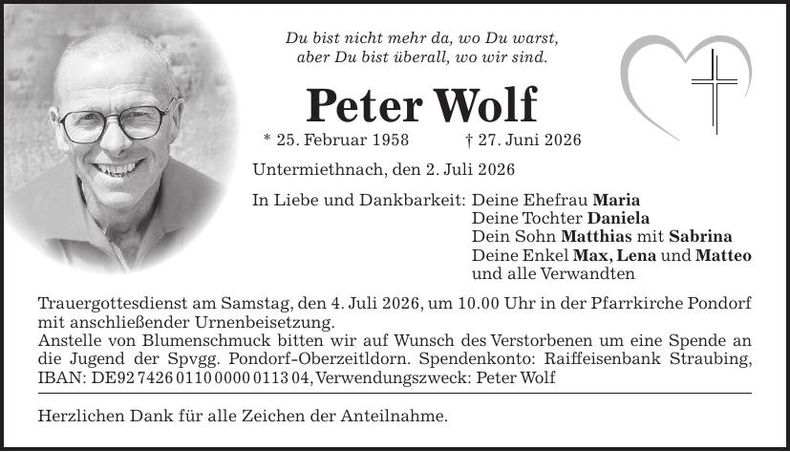 Traueranzeige Peter Wolf