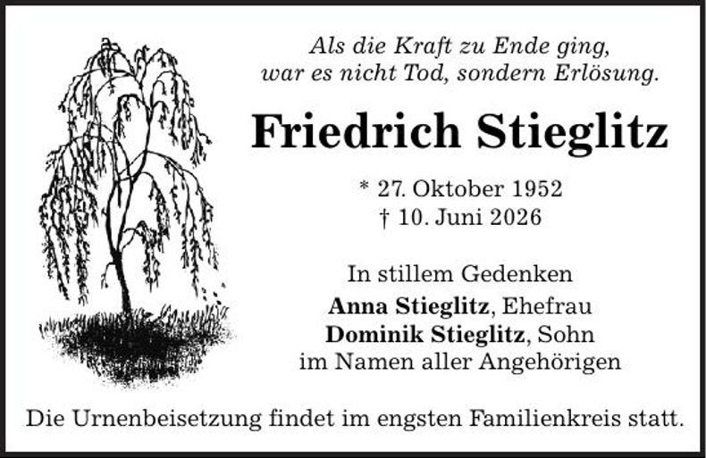 Traueranzeige Friedrich Stieglitz