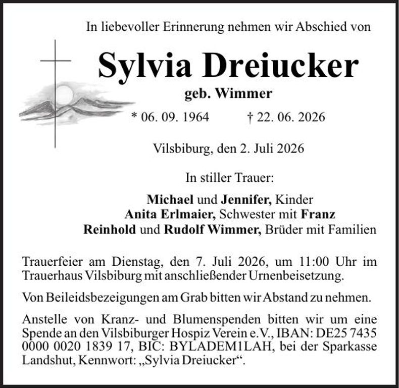 Traueranzeige Sylvia Dreiucker