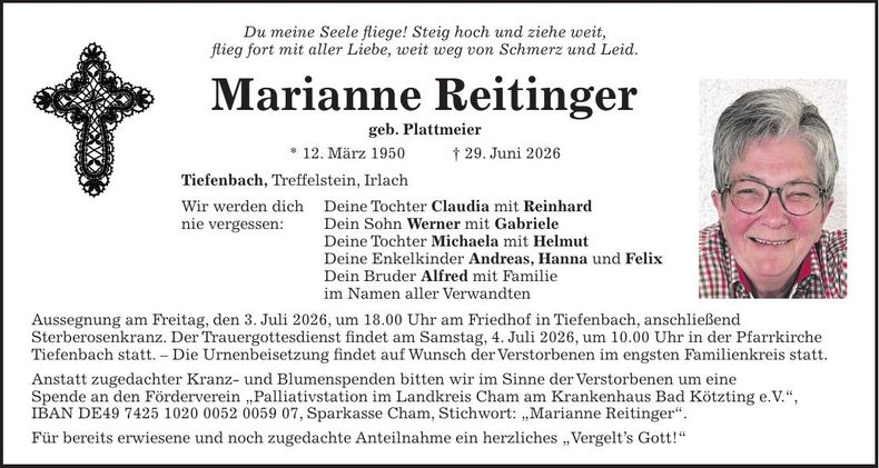 Traueranzeige Marianne Reitinger