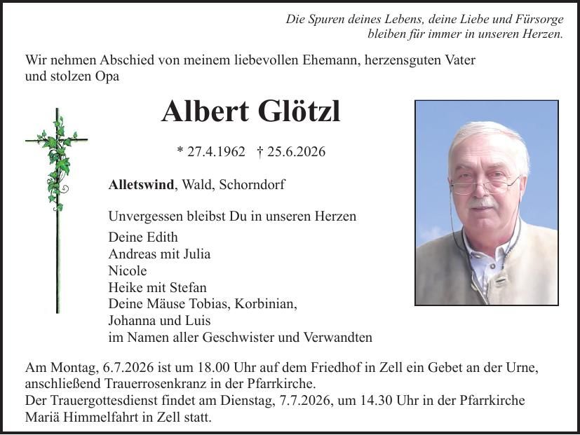 Traueranzeige Albert Glötzl