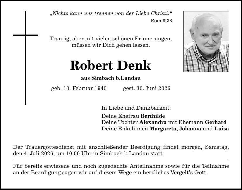 Traueranzeige Robert Denk