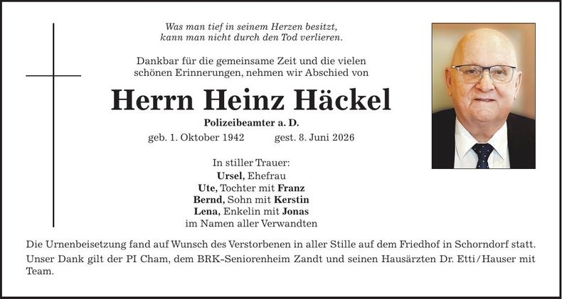 Traueranzeige Heinz Häckel