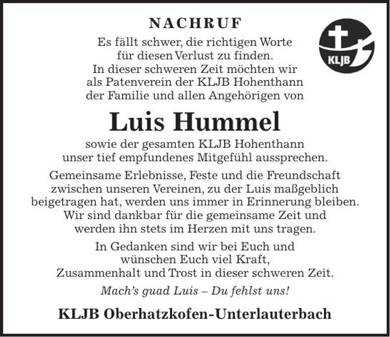 Traueranzeige Luis Hummel