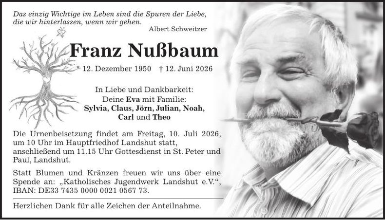 Traueranzeige Franz Nußbaum