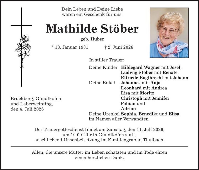 Traueranzeige Mathilde Stöber