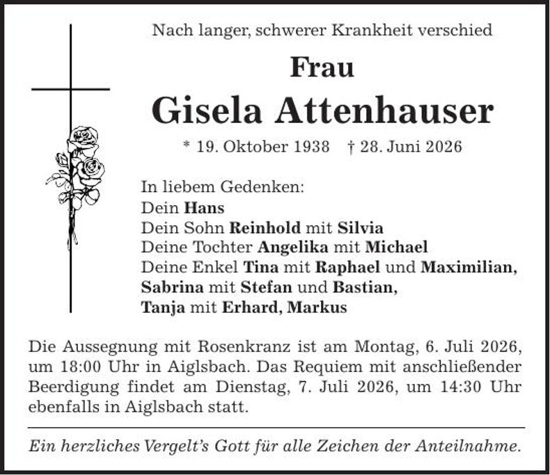 Traueranzeige Gisela Attenhauser