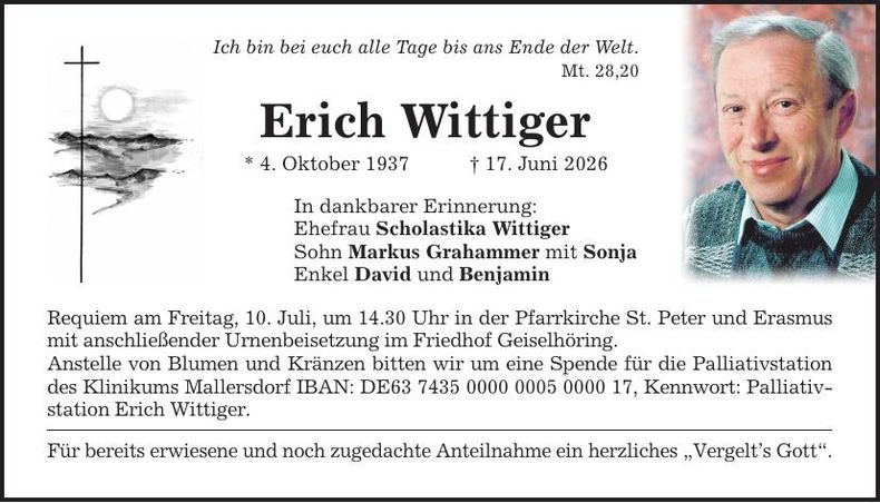 Traueranzeige Erich Wittiger