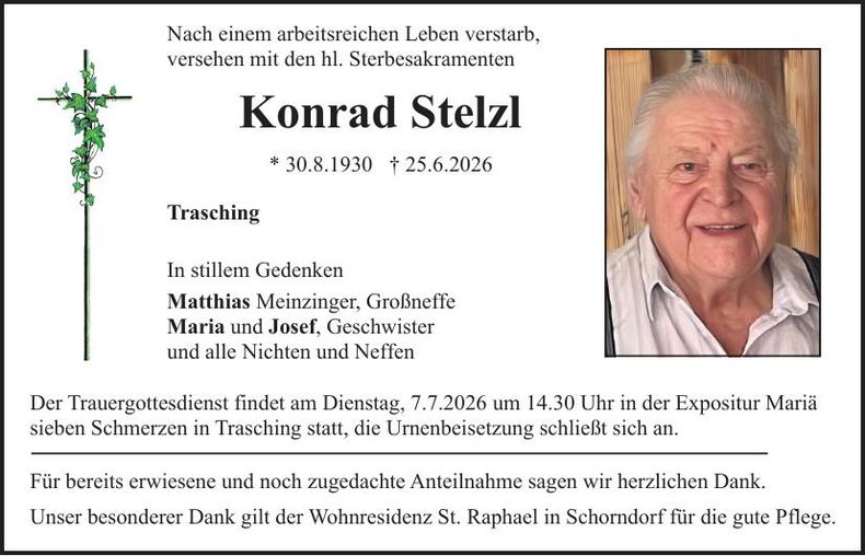 Traueranzeige Konrad Stelzl