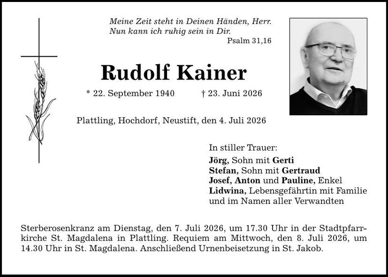 Traueranzeige Rudolf Kainer