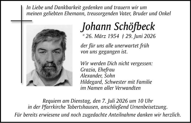 Traueranzeige Johann  Schöfbeck