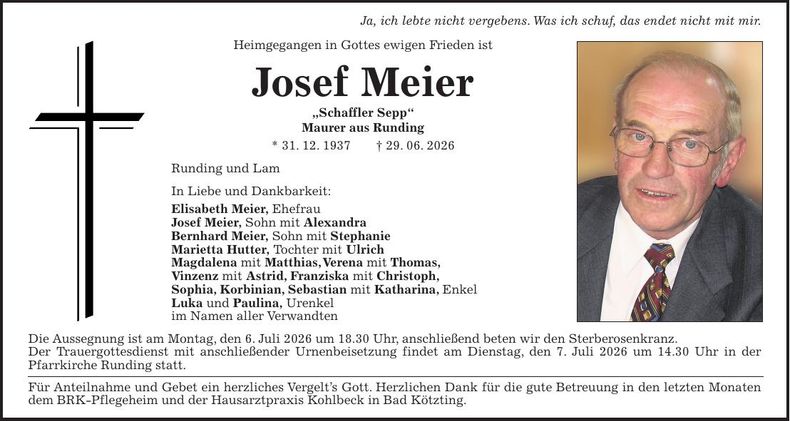Traueranzeige JOsef Meier