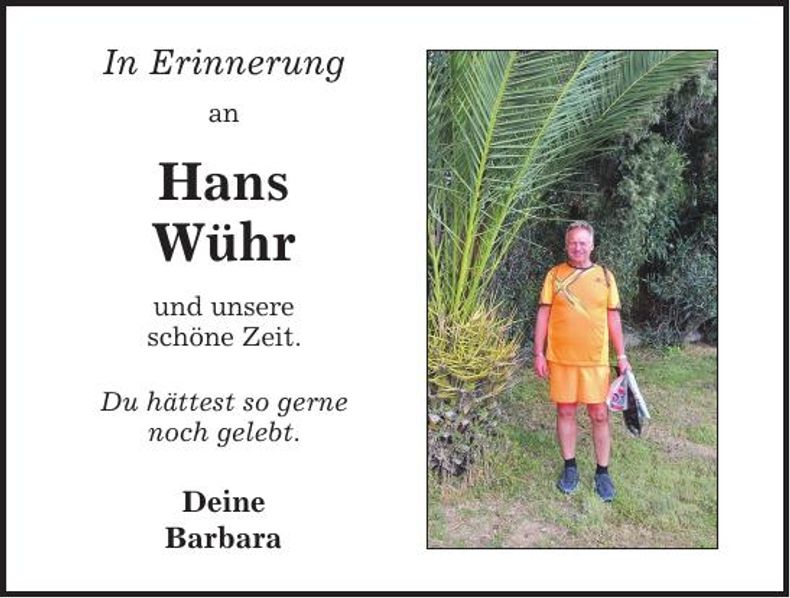 Traueranzeige Hans Wühr