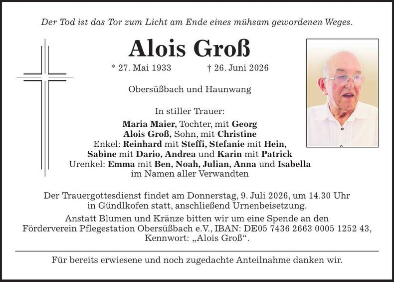 Traueranzeige Alois Groß