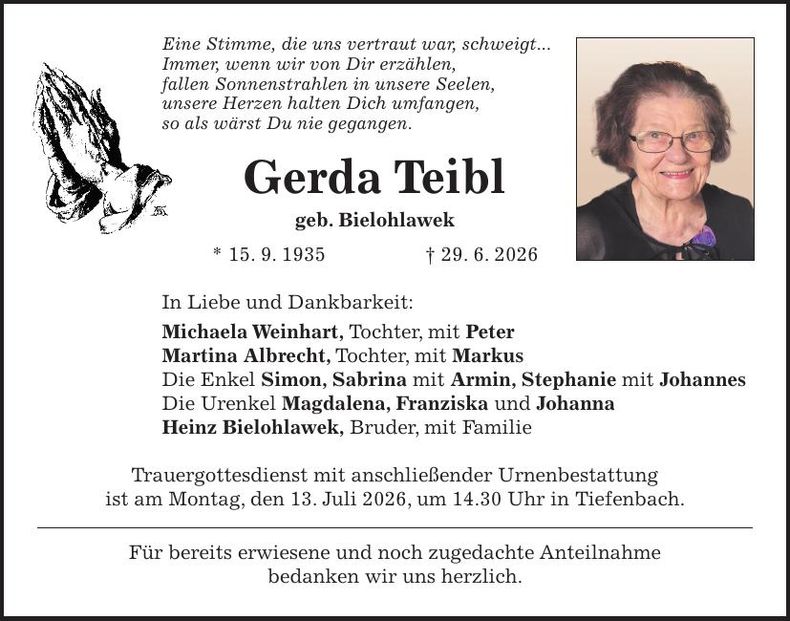 Traueranzeige Gerda Teibl