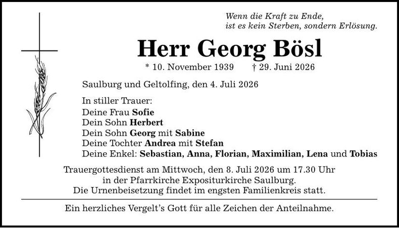 Traueranzeige Georg Bösl
