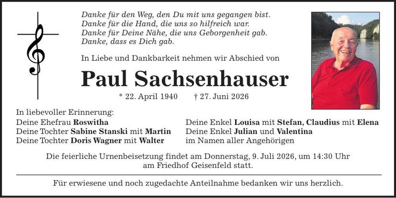 Traueranzeige Paul Sachsenhauser