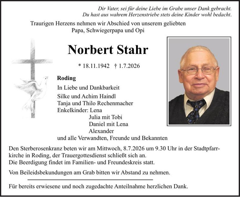 Traueranzeige Norbert Stahr