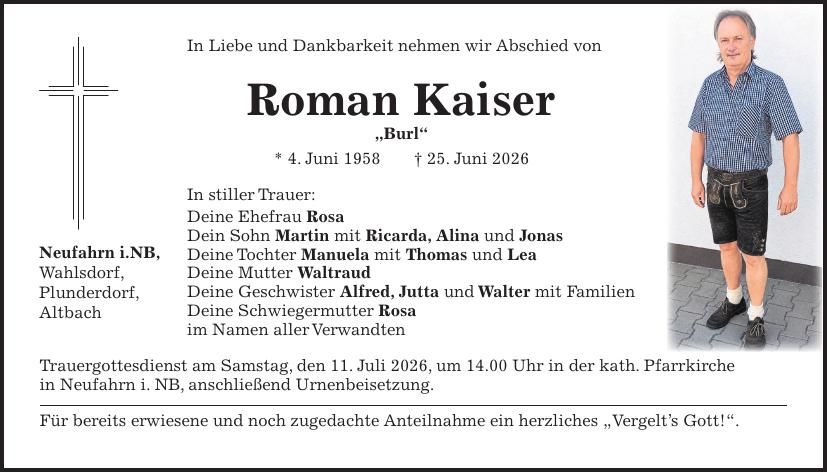 Traueranzeige Roman Kaiser