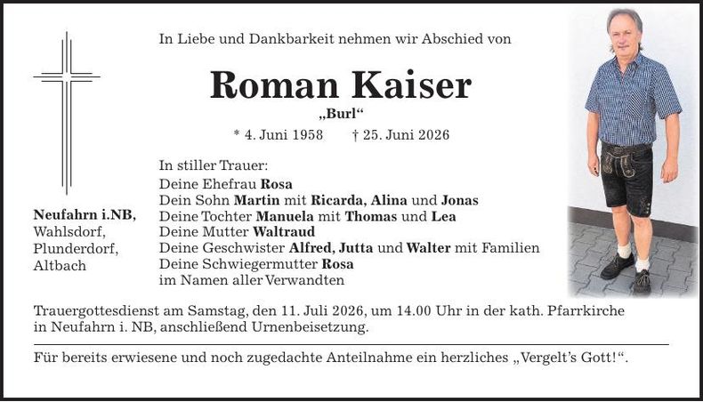 Traueranzeige Roman Kaiser