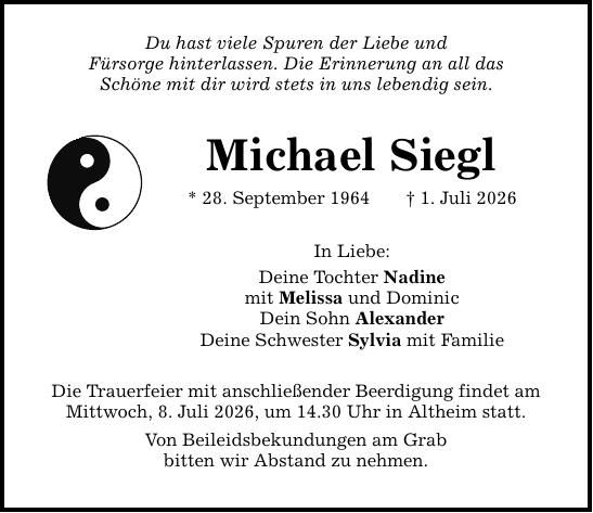 Traueranzeige Michael Siegl
