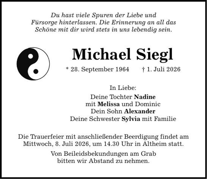 Traueranzeige Michael Siegl