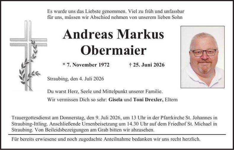 Traueranzeige Andreas Markus Obermaier