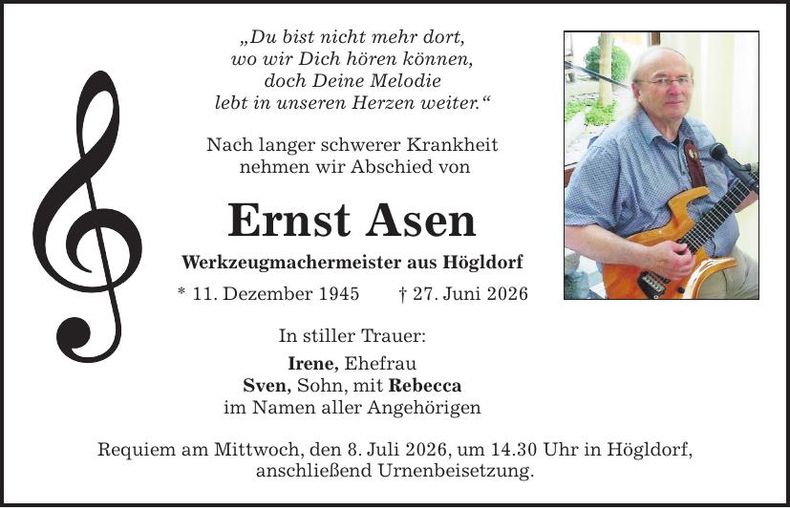 Traueranzeige Ernst Asen