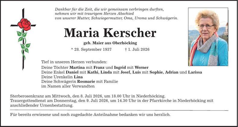 Traueranzeige Maria Kerscher