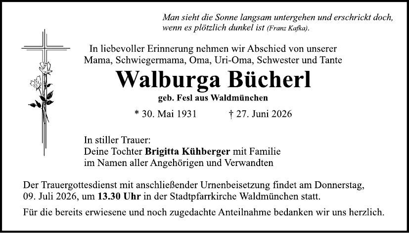 Traueranzeige Bücherl Walburga