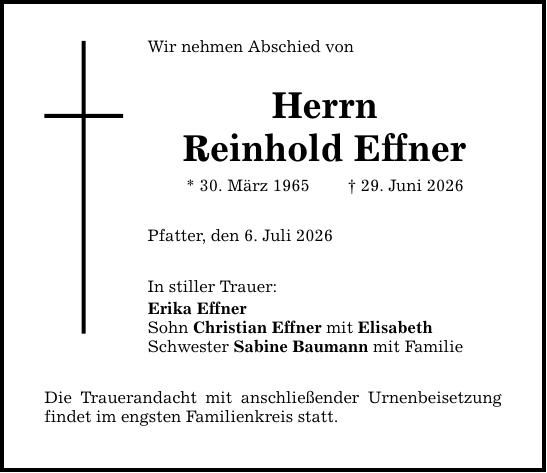 Traueranzeige Reinhold Effner