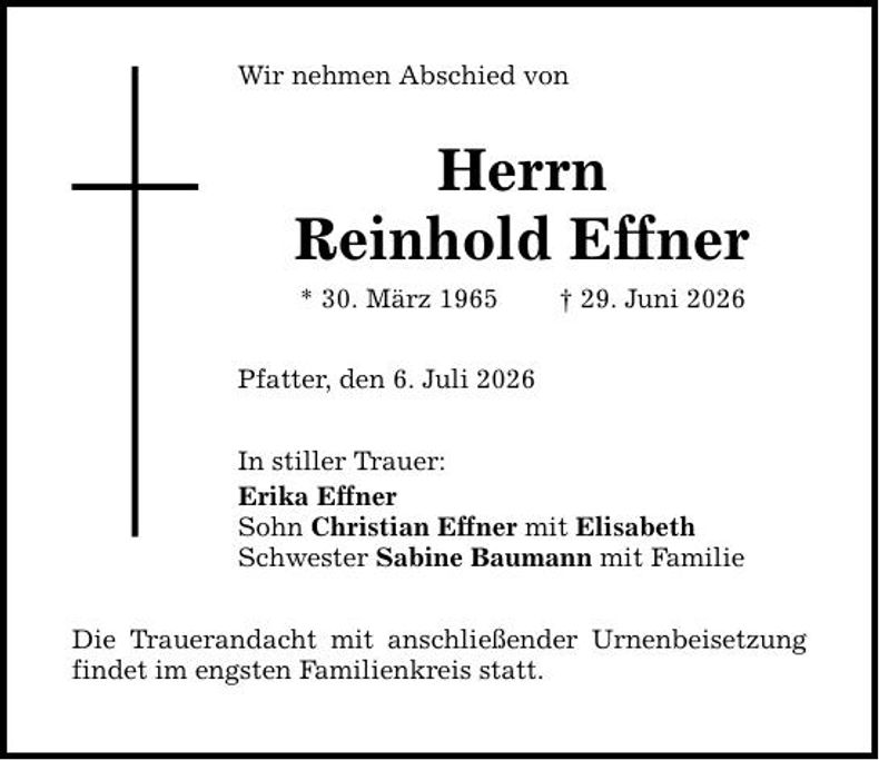 Traueranzeige Reinhold Effner