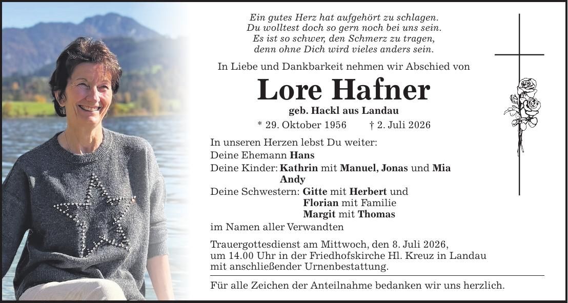Traueranzeige Lore Hafner