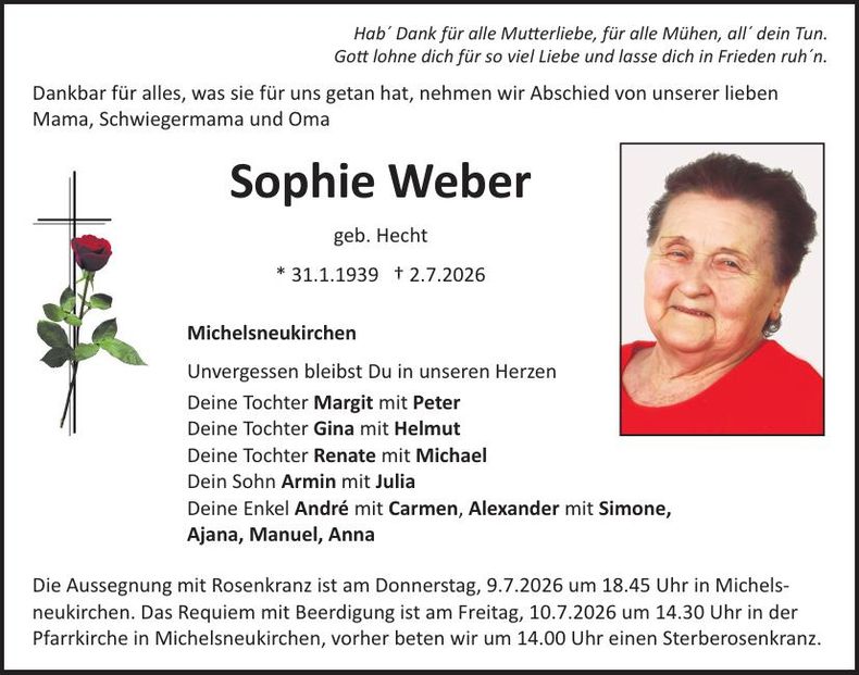 Traueranzeige Sophie Weber